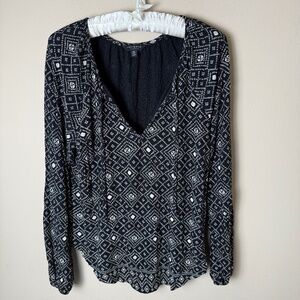 Lucky Brand Peasant Top Womens Small Black Shirt Blouse Boho Hippie Western